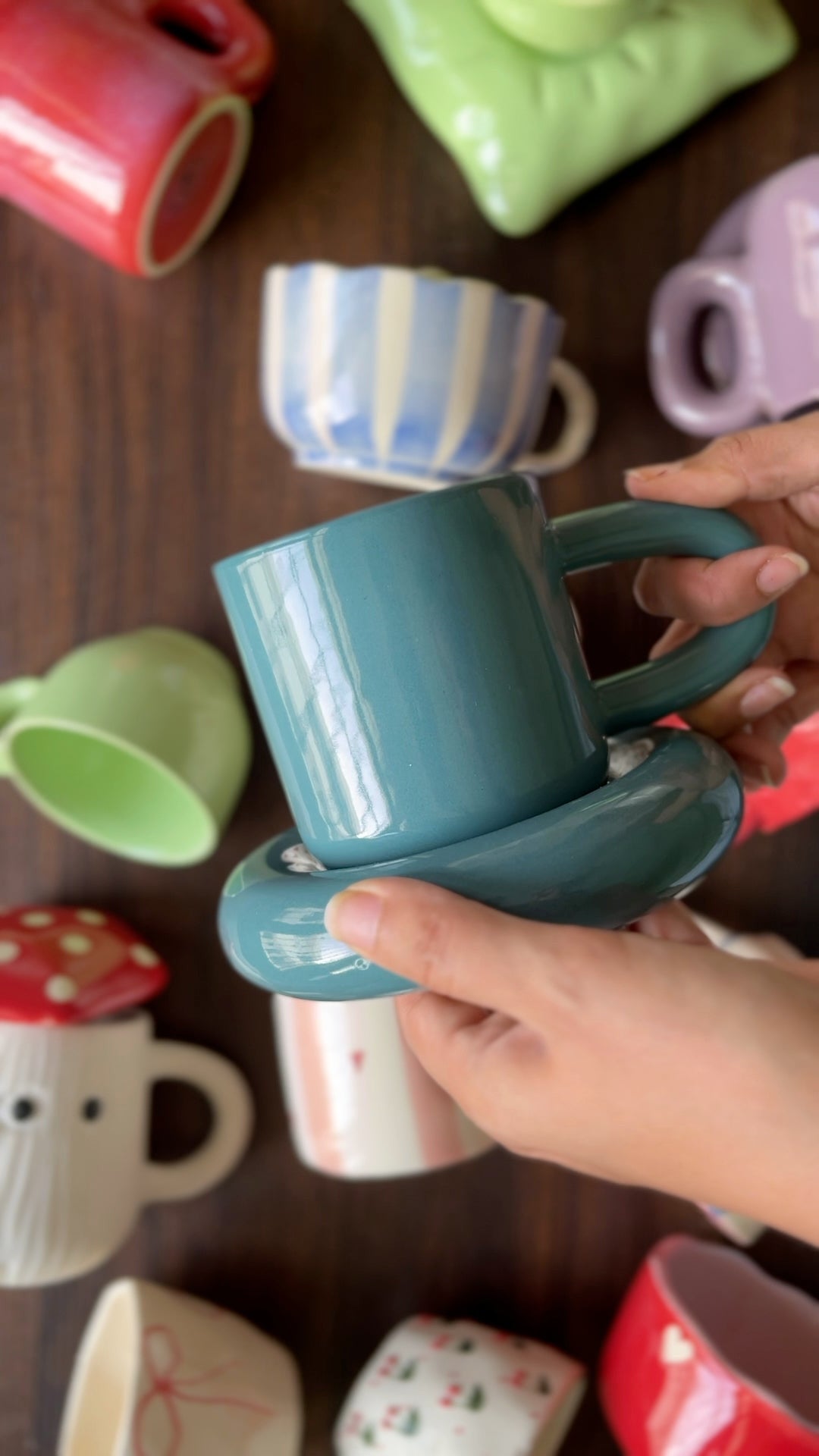 Teal Tubby Cup & Saucer - Single