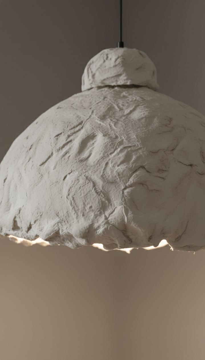 Textured pendant light fixture on a neutral background