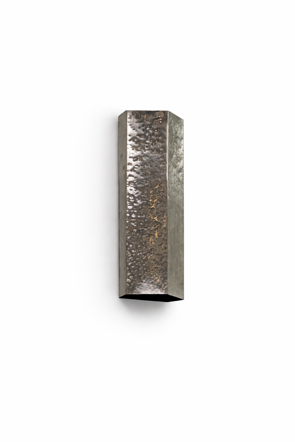 Metallic wall sconce with textured surface on a white background