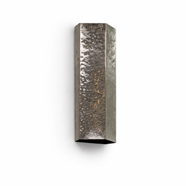 Metallic wall sconce with textured surface on a white background
