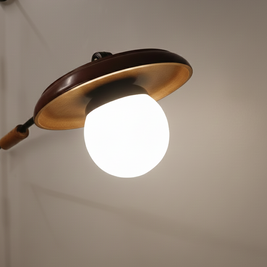 Wall-mounted light fixture with a round bulb on a neutral background