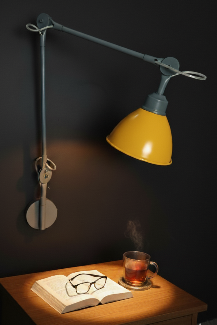 A Yellow & Grey Swing-Arm Wall Mounted Light