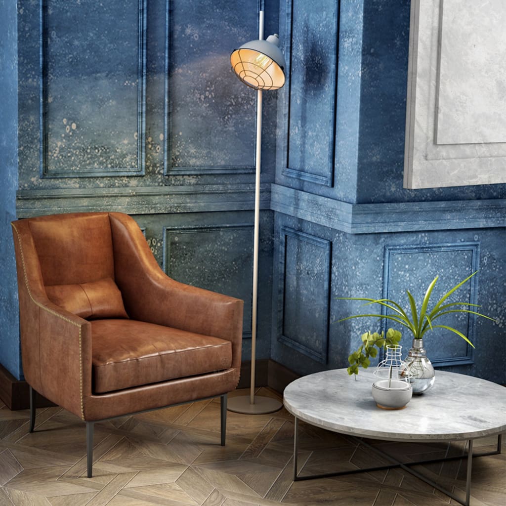 Ash Grey Modern Floor Lamp With Detachable Retro Grill - The Black Steel