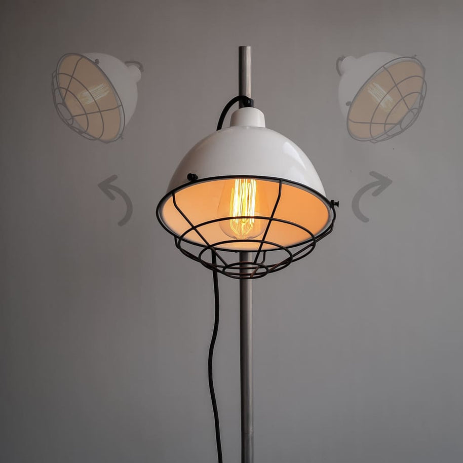 Ash Grey Modern Floor Lamp With Detachable Retro Grill - The Black Steel