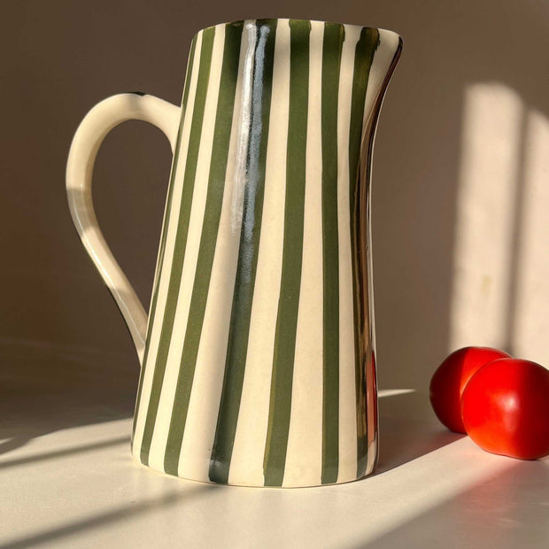 Basil Jug/Vase with hand-painted green stripes