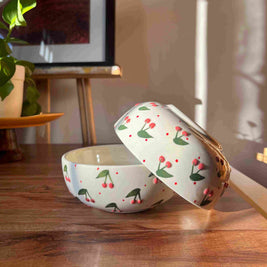 Berry Berry ceramic bowl shown for size and serving capacity reference