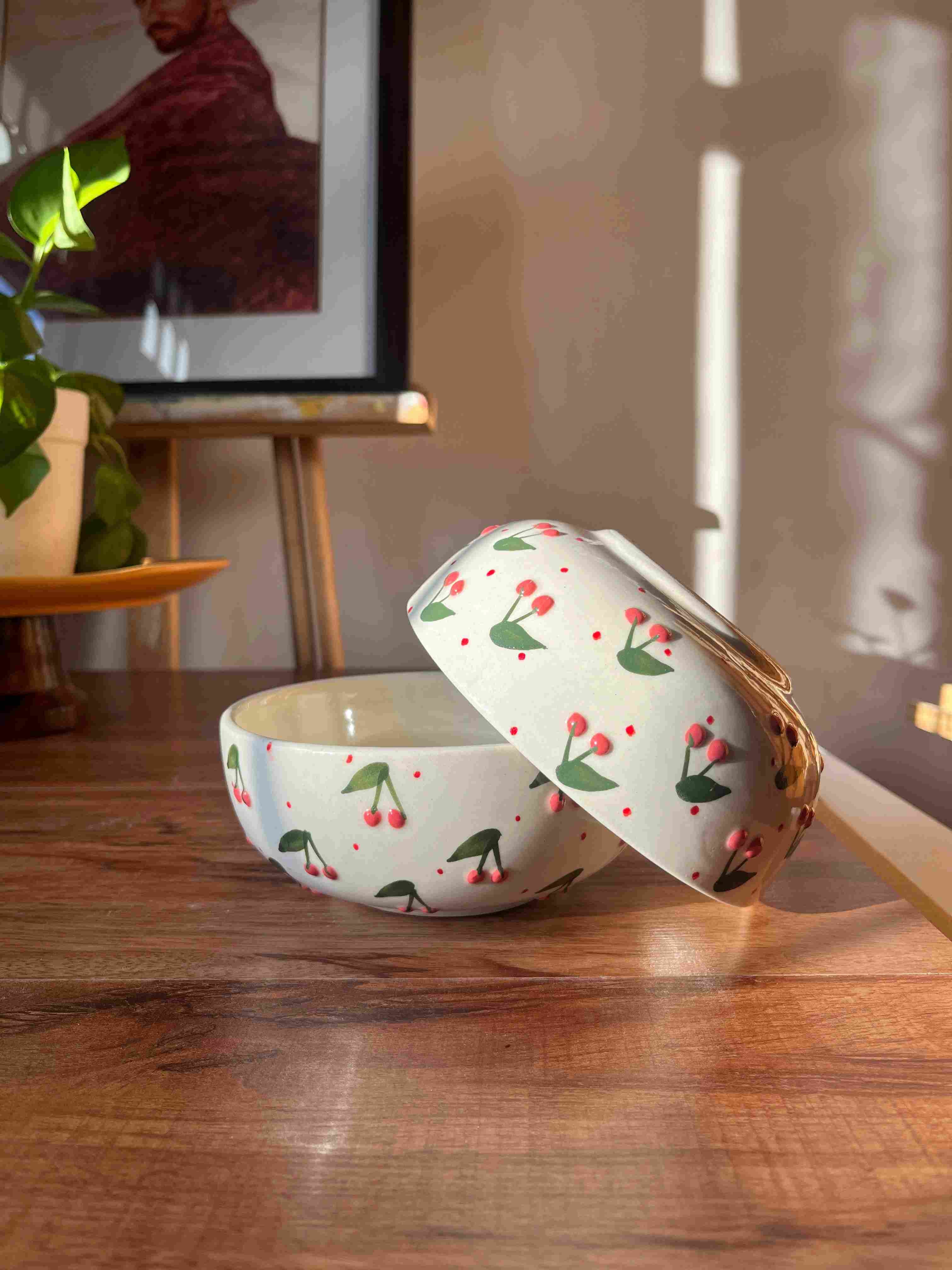 Berry Berry ceramic bowl shown for size and serving capacity reference
