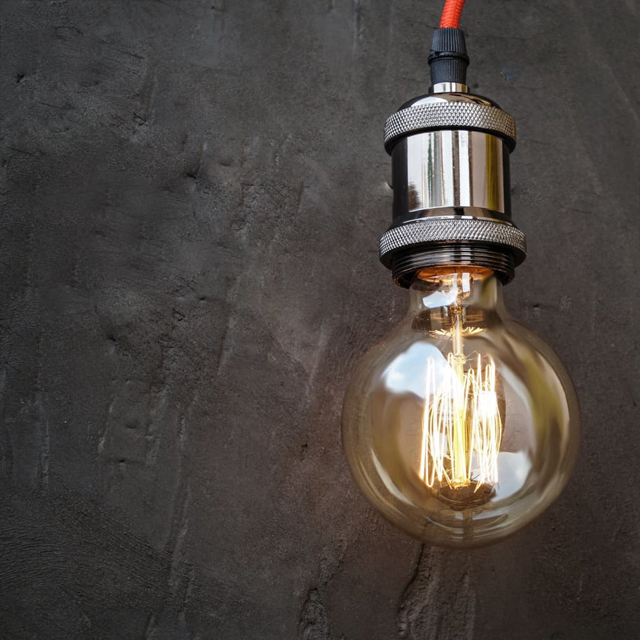 Black High Gloss Red Wire E27 Retro Edison Pendant Light Holder - The Black Steel