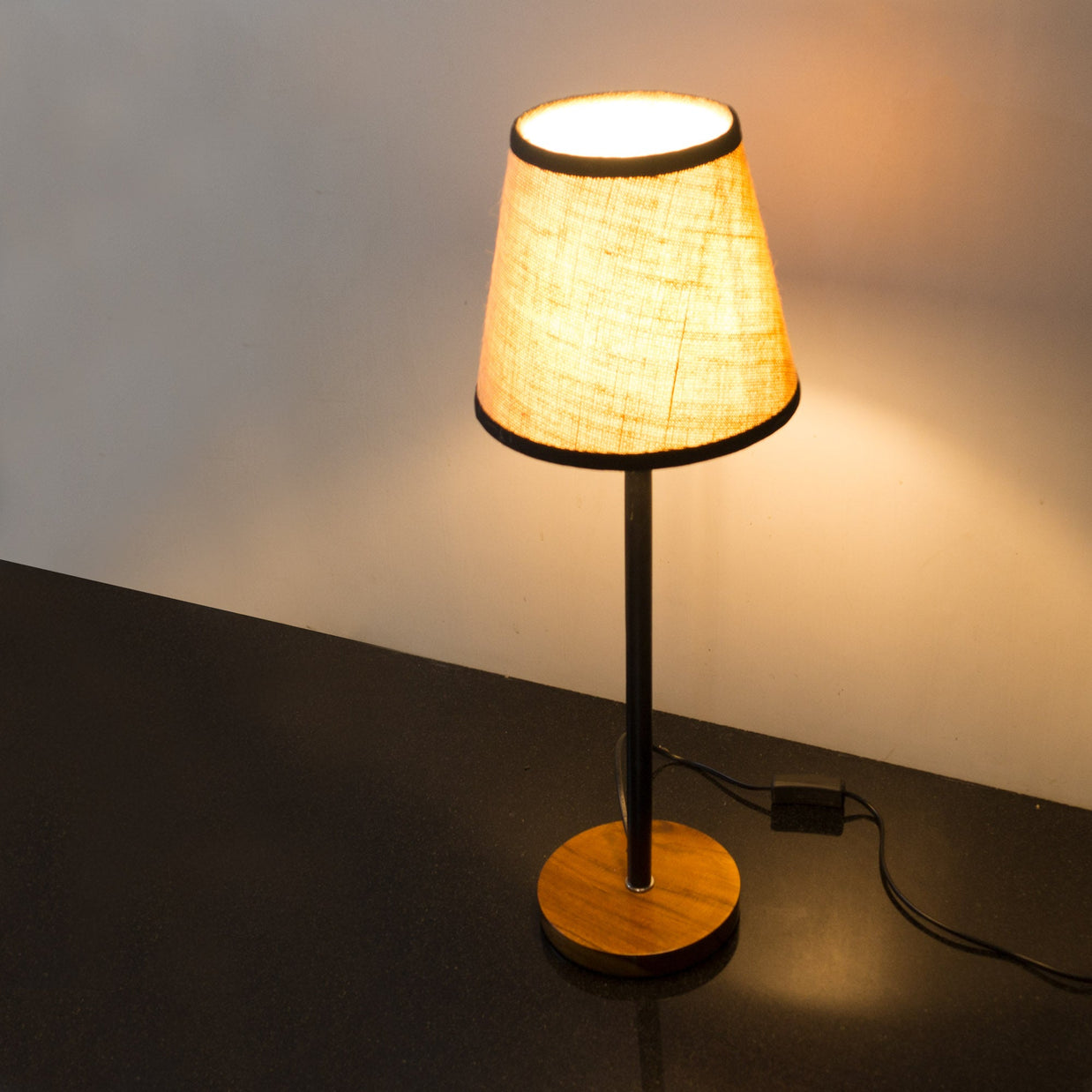 CDL111 Vintage Nightstand Brown Fabric Wooden lamp - The Black Steel