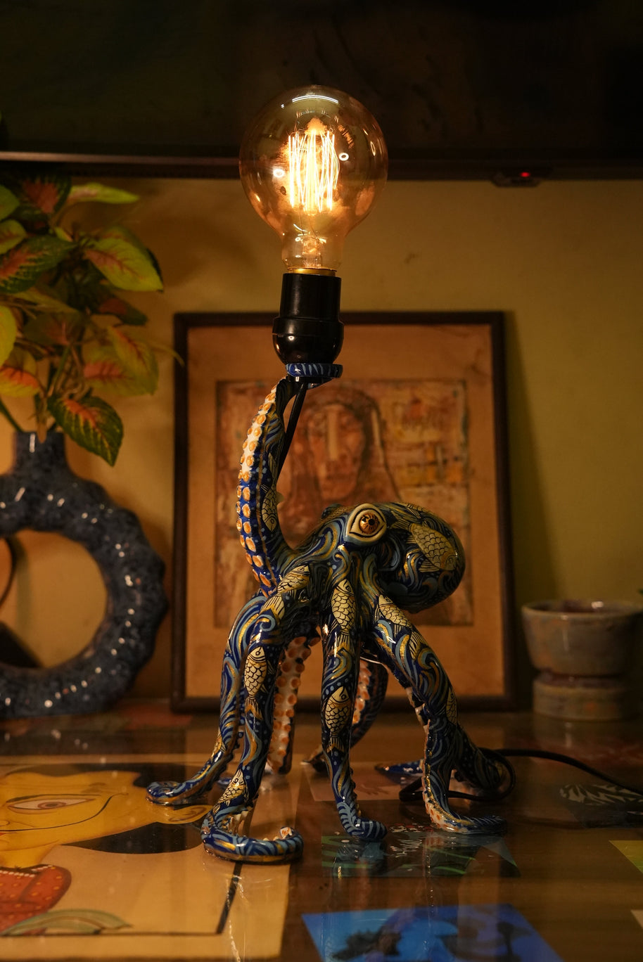 Pattachitra Octopus Lamp — Abyssal Blue