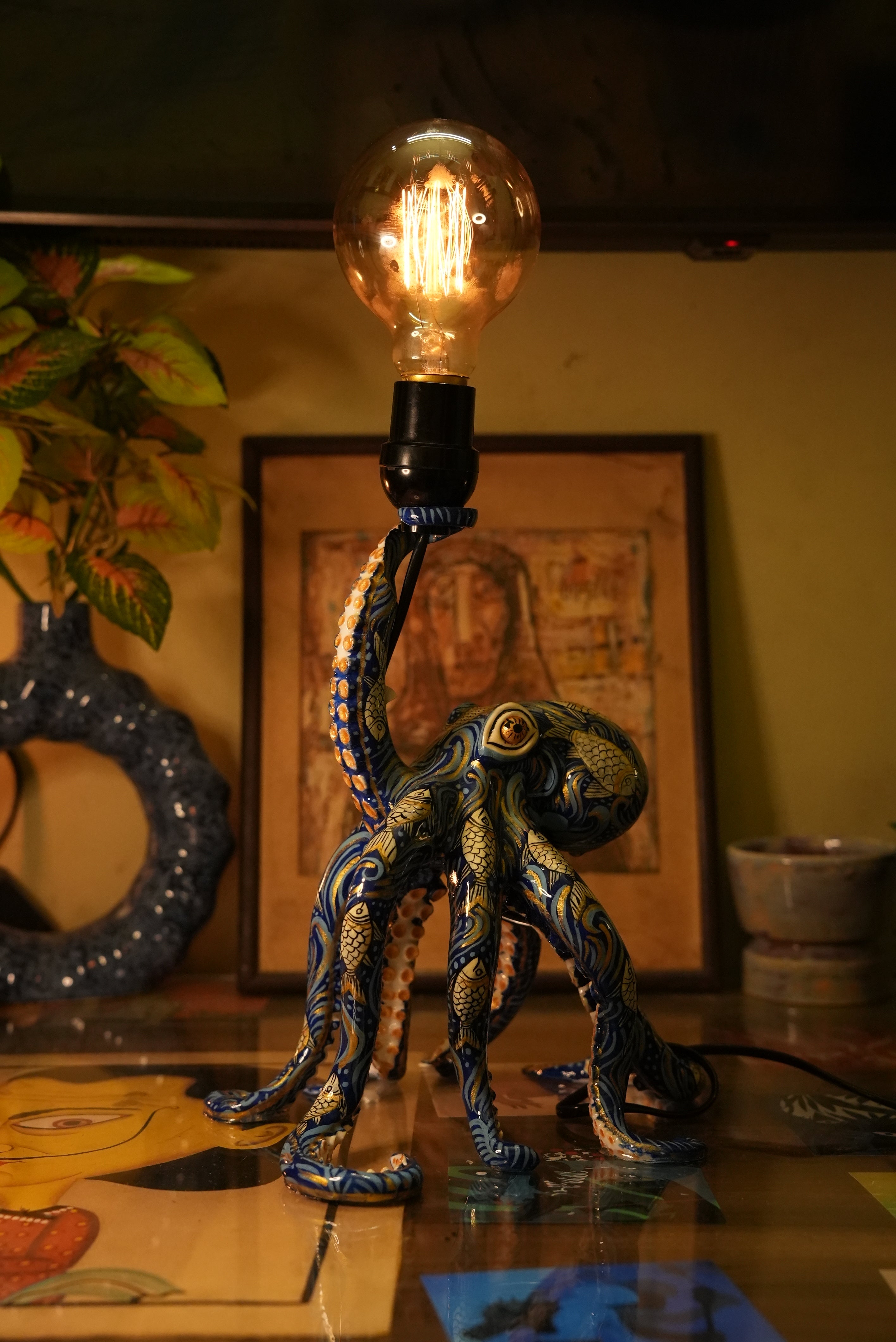 Pattachitra Octopus Lamp — Abyssal Blue