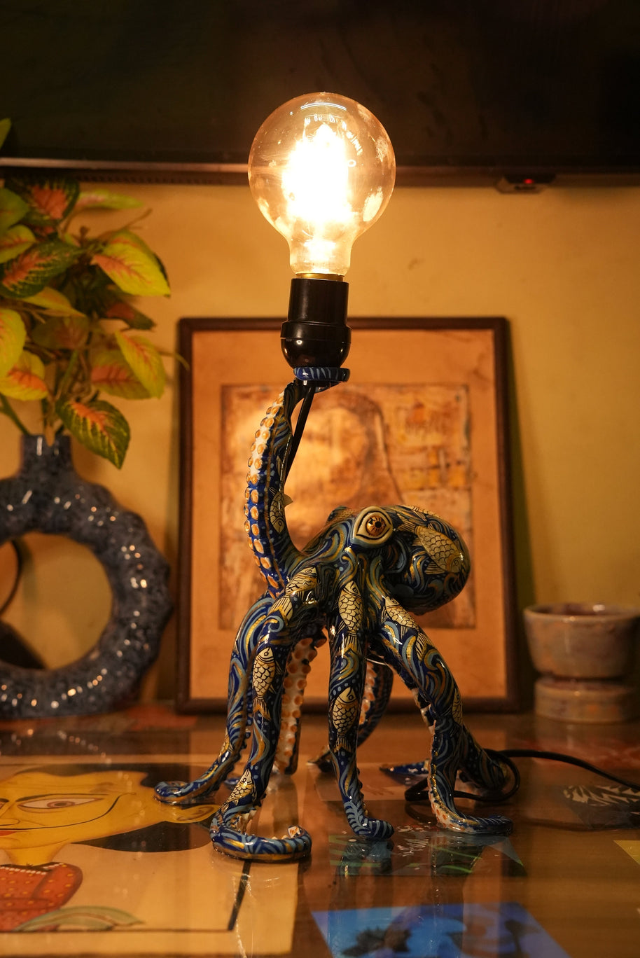 Pattachitra Octopus Lamp — Abyssal Blue