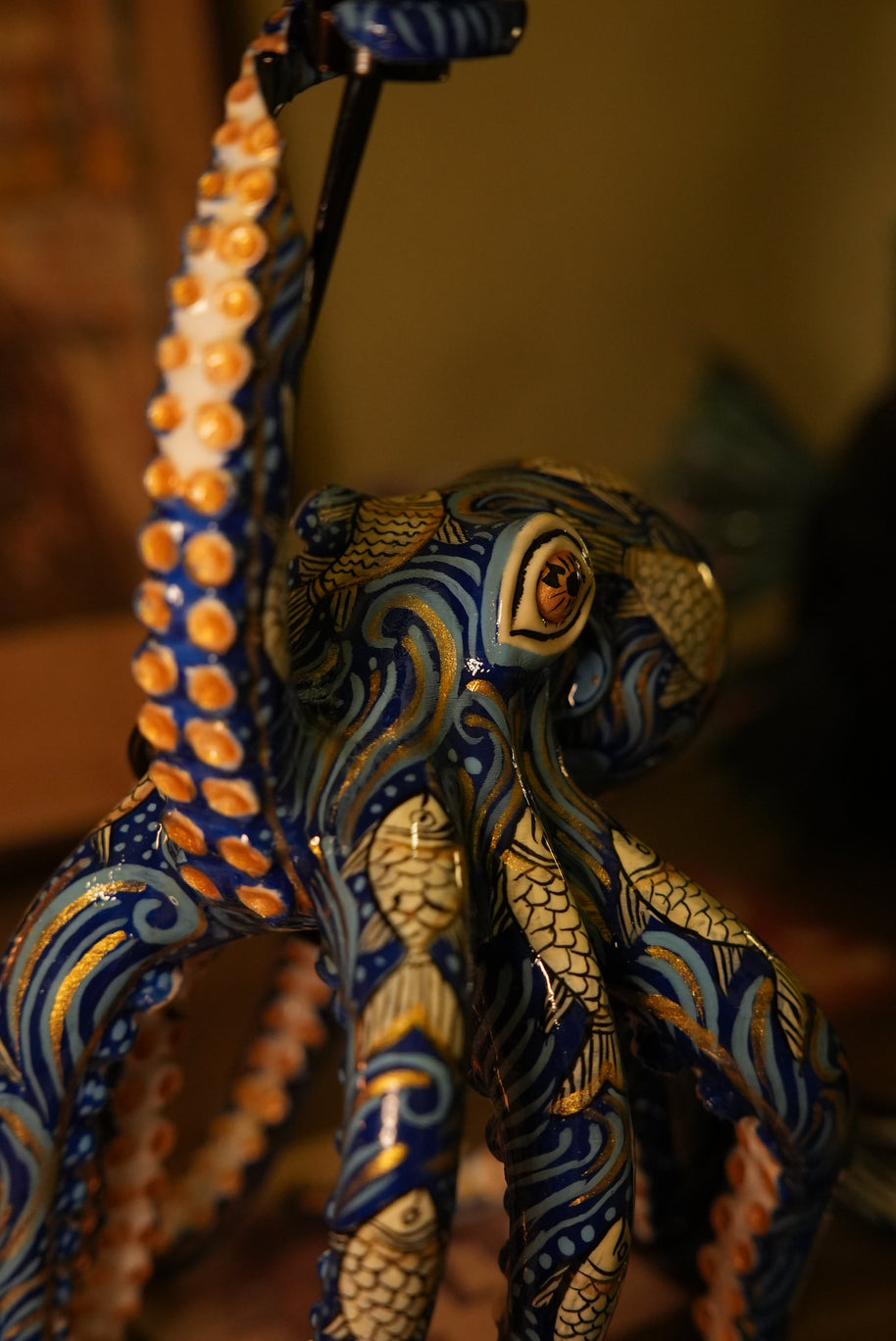 Pattachitra Octopus Lamp — Abyssal Blue