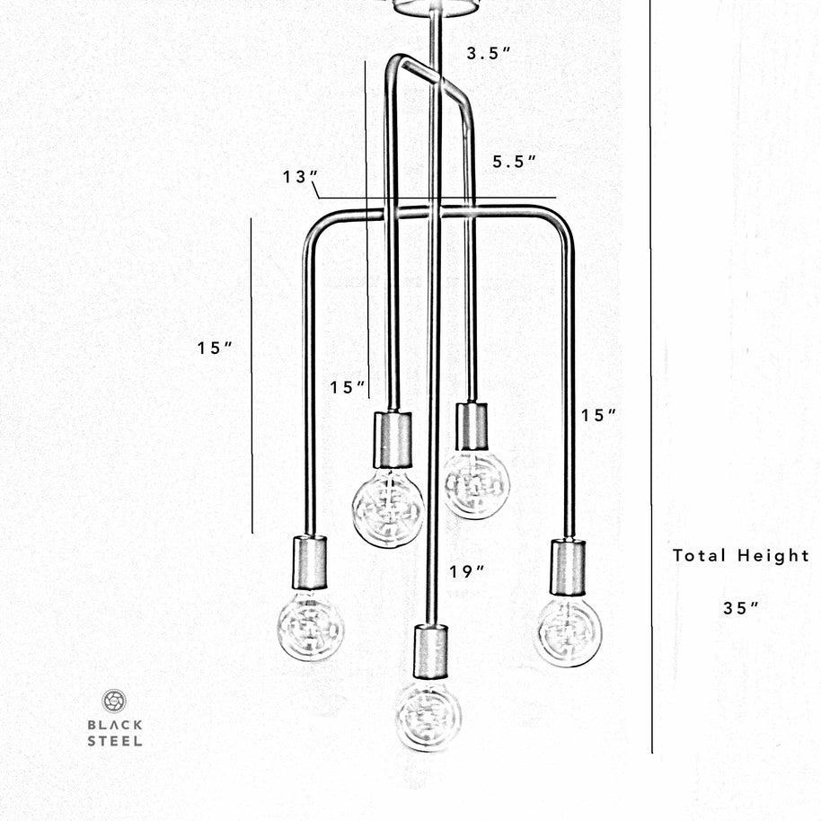 CLR107 Blackbird 5 Light Chandelier - The Black Steel