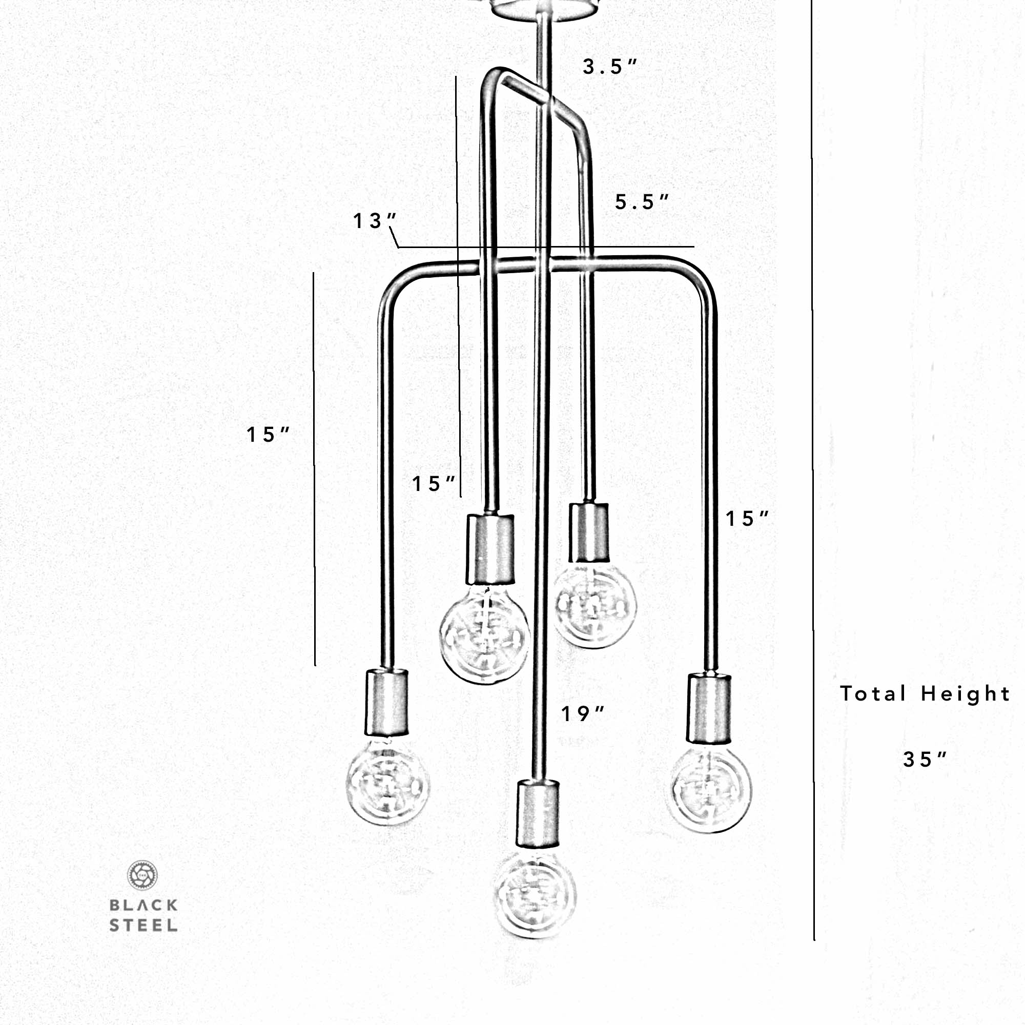CLR107 Blackbird 5 Light Chandelier - The Black Steel
