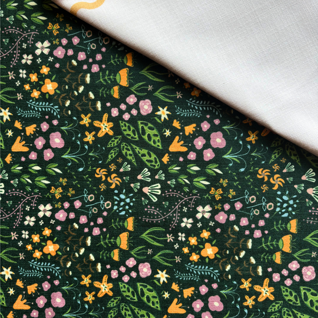 Chihiro slub linen tablecover with midnight fantasy print