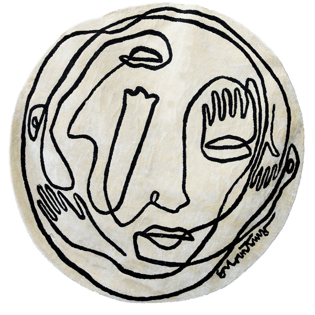 Circle Soul White & Black Wool Viscose 6x6 feet Round Rug - I MEAN DESIGN