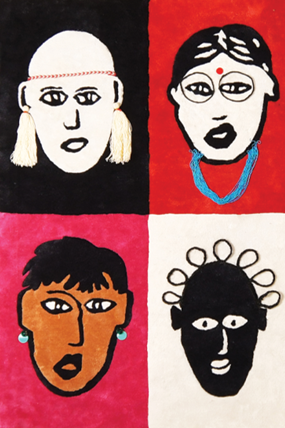 Face Rug Multicolour Wool Bamboo Silk 5.3x7.10 feet Rectangle Rug - I MEAN DESIGN