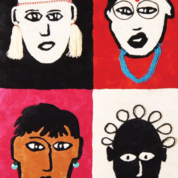 Face Rug Multicolour Wool Bamboo Silk 5.3x7.10 feet Rectangle Rug - I MEAN DESIGN