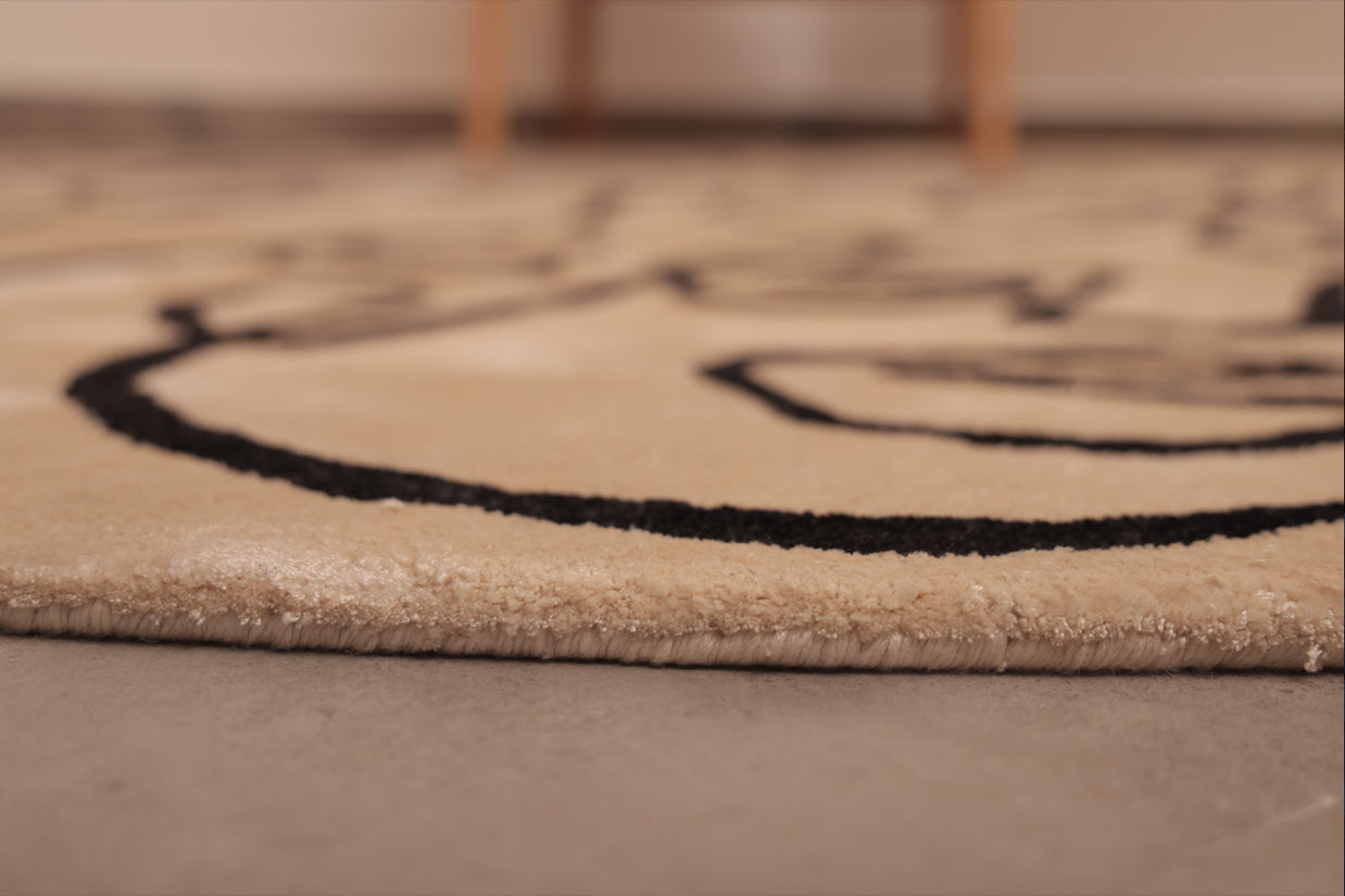 Circle Society White & Black Wool Viscose 6x6 feet Round Rug - I MEAN DESIGN