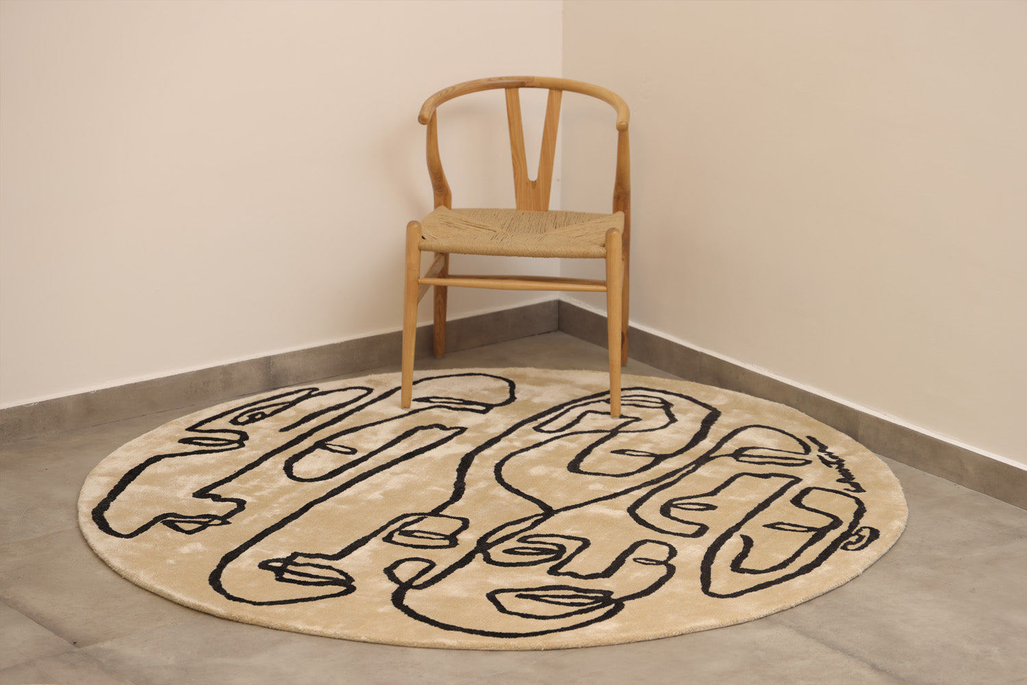 Circle Society White & Black Wool Viscose 6x6 feet Round Rug - I MEAN DESIGN