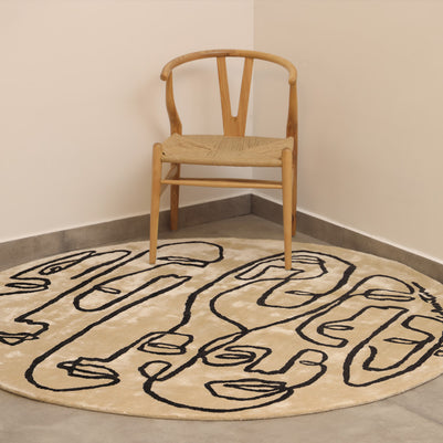 Circle Society White & Black Wool Viscose 6x6 feet Round Rug - I MEAN DESIGN