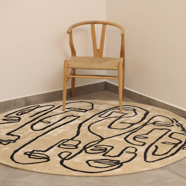 Circle Society White & Black Wool Viscose 6x6 feet Round Rug - I MEAN DESIGN