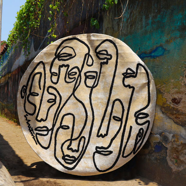 Circle Society White & Black Wool Viscose 6x6 feet Round Rug - I MEAN DESIGN