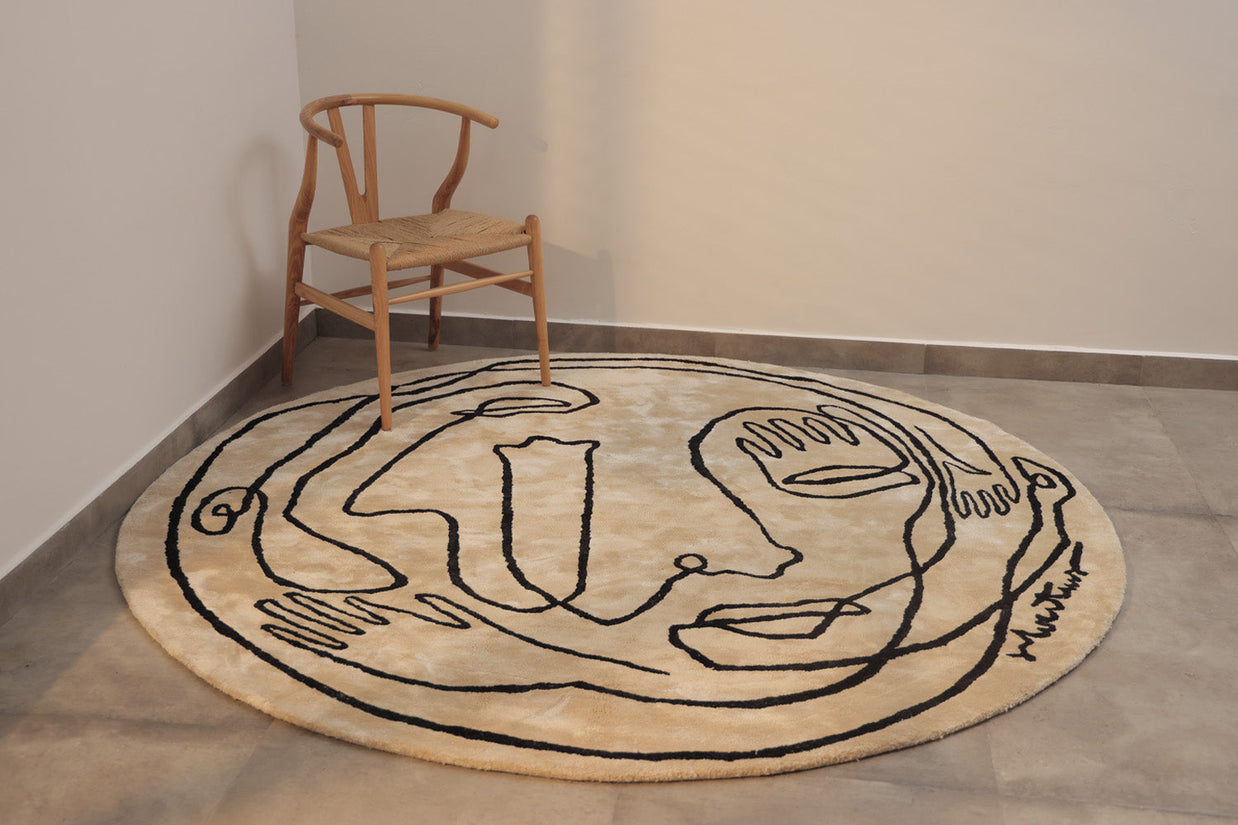 Circle Soul White & Black Wool Viscose 6x6 feet Round Rug - I MEAN DESIGN