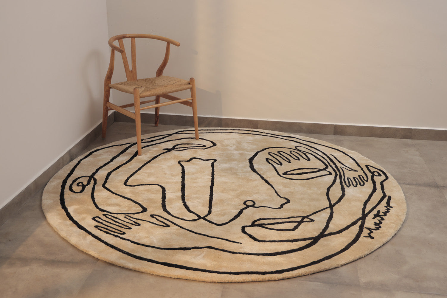 Circle Soul White & Black Wool Viscose 6x6 feet Round Rug - I MEAN DESIGN