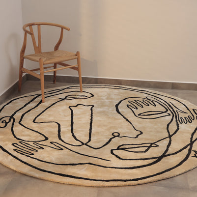 Circle Soul White & Black Wool Viscose 6x6 feet Round Rug - I MEAN DESIGN