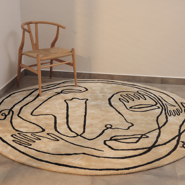 Circle Soul White & Black Wool Viscose 6x6 feet Round Rug - I MEAN DESIGN