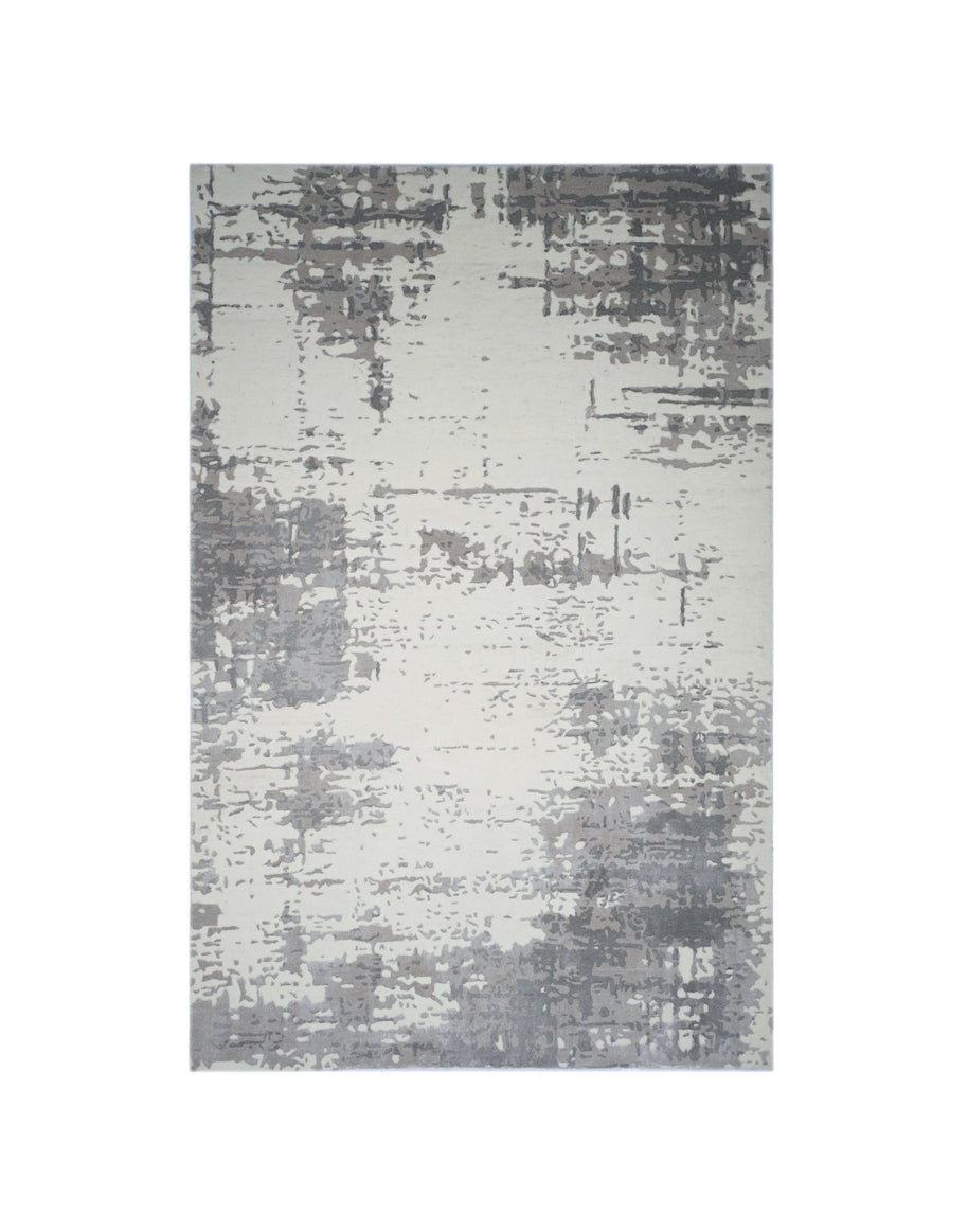 I N A V I luxury handmade rug by Cherom, grey and ivory New Zealand wool, modern abstract design.