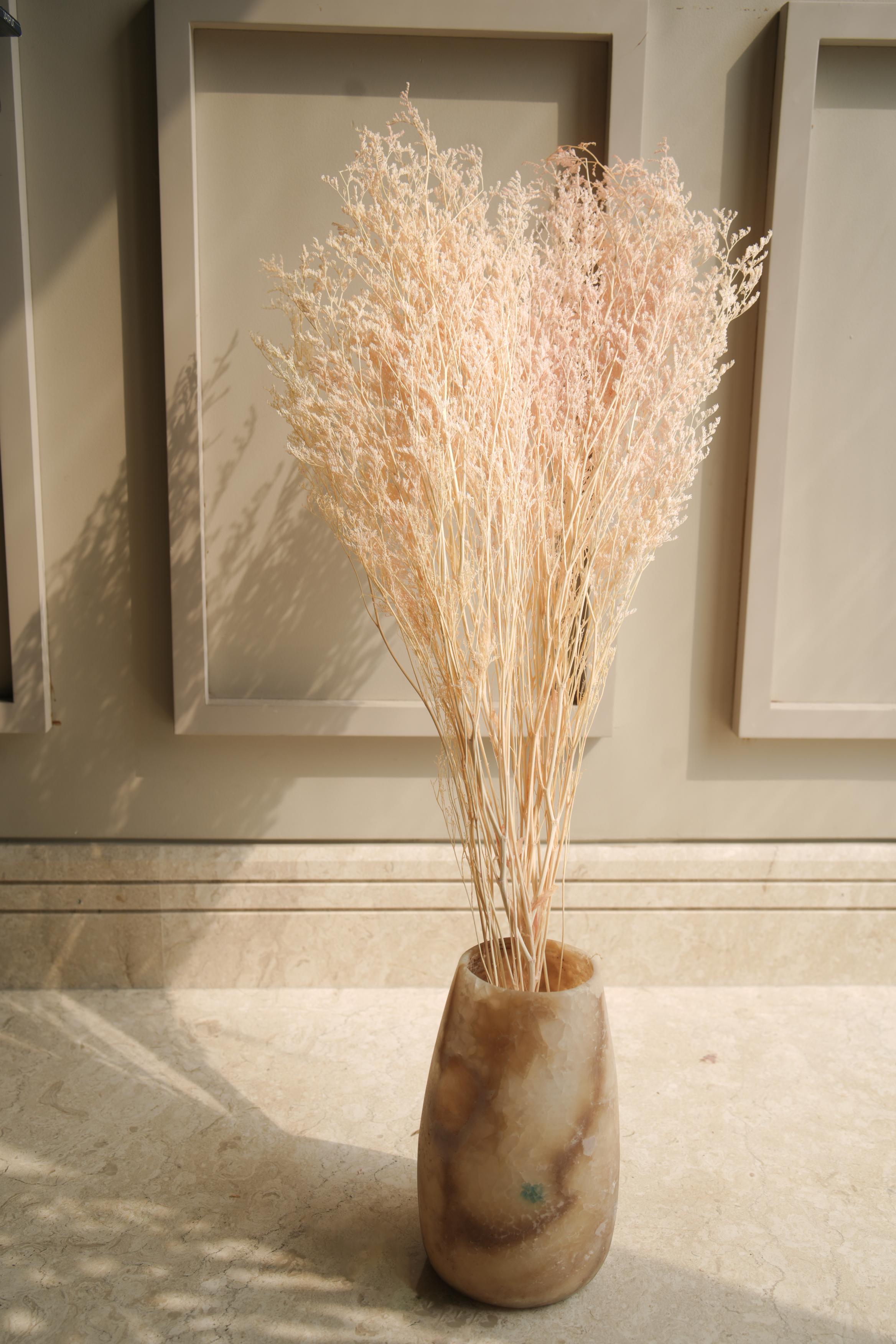 White Peach Dual Colour Limonium Dried Flowers in Decorative Vase