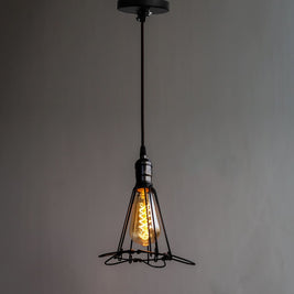 Edison Cage Pendant Industrial Light High Gloss Finish E27 Holder With Switch - The Black Steel