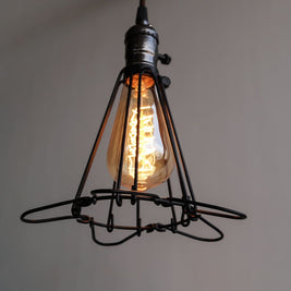 Edison Cage Pendant Industrial Light High Gloss Finish E27 Holder With Switch - The Black Steel