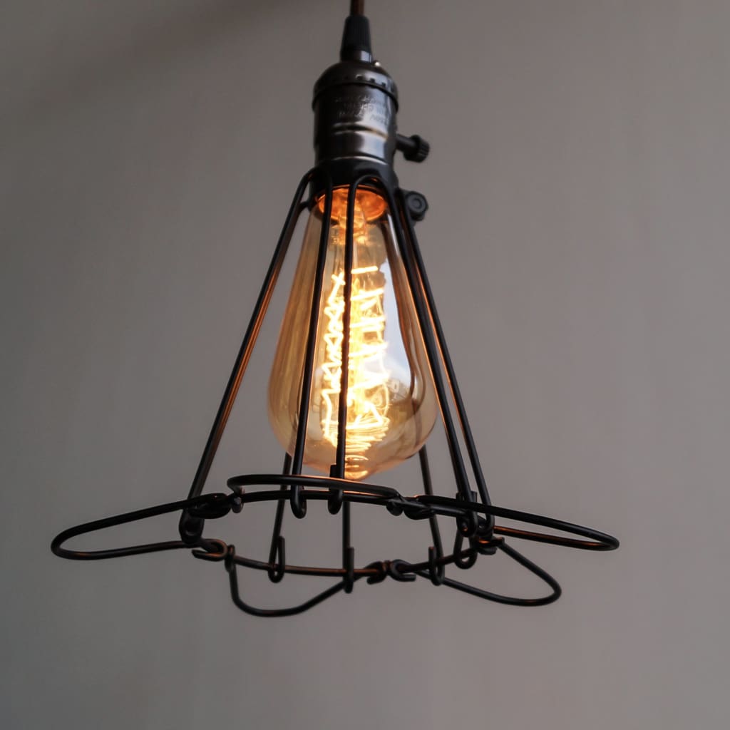 Edison Cage Pendant Industrial Light High Gloss Finish E27 Holder With Switch - The Black Steel