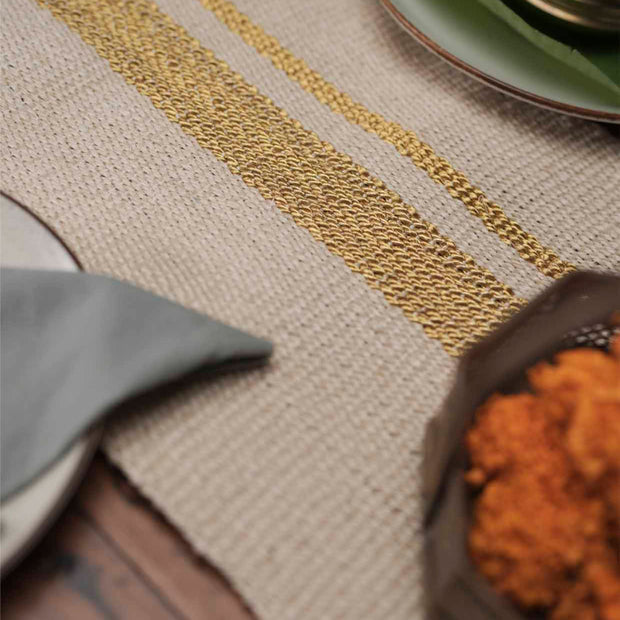 Kasavu mat White & Gold Sisal 1x6 feet Runner Rug - I MEAN DESIGN