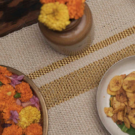 Kasavu mat White & Gold Sisal 1x6 feet Runner Rug - I MEAN DESIGN