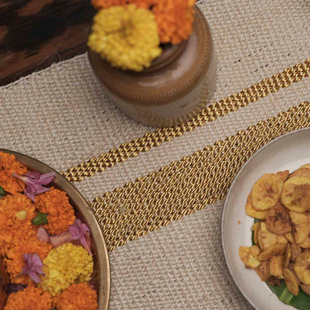 Kasavu mat White & Gold Sisal 1x6 feet Runner Rug - I MEAN DESIGN