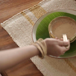 Kasavu mat White & Gold Sisal 33cm x 48cm Rectangle Rug - I MEAN DESIGN