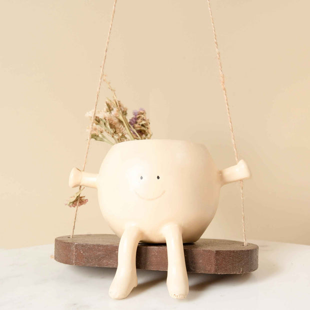 Elegant Swing Planter | Decorative Resin & Wooden Planter for Indoor Home Décor