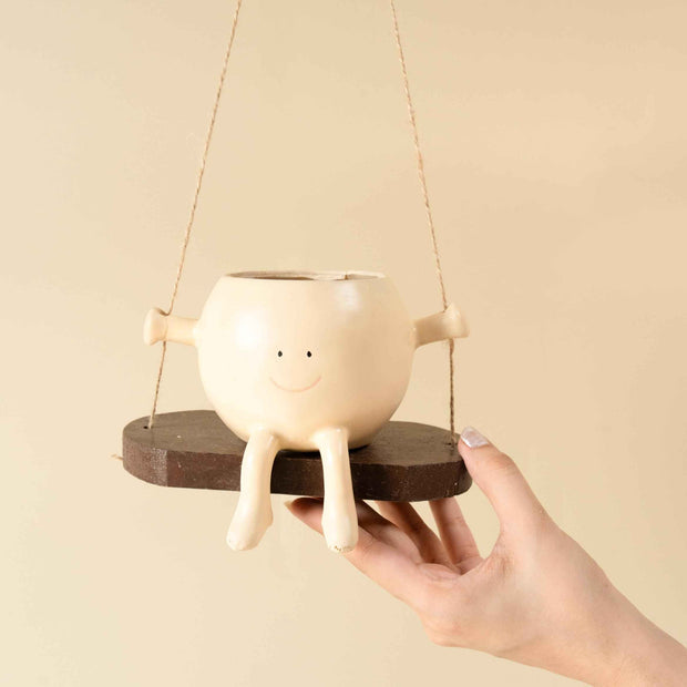 Elegant Swing Planter | Decorative Resin & Wooden Planter for Indoor Home Décor