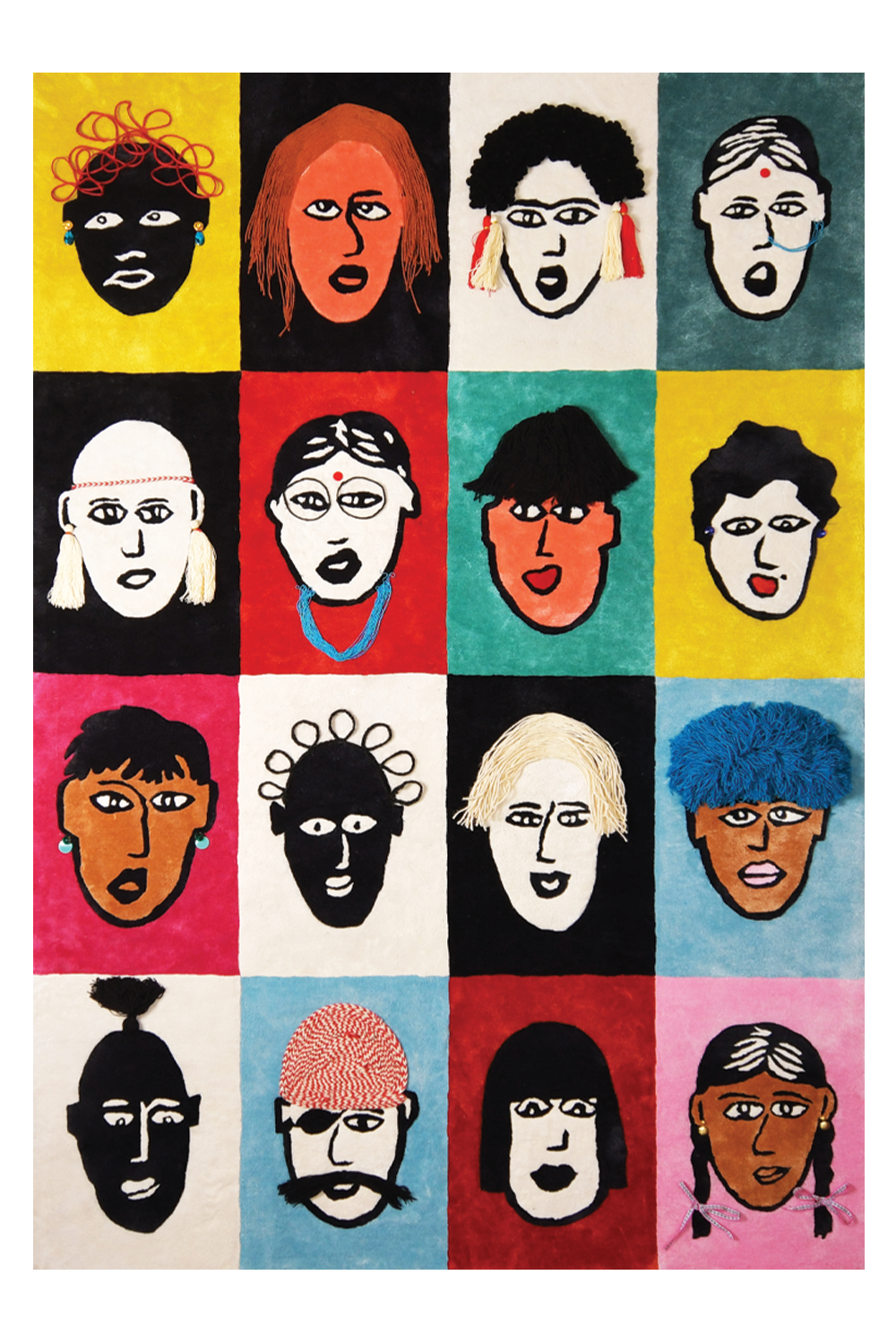 Face Rug Multicolour Wool Bamboo Silk 5.3x7.10 feet Rectangle Rug - I MEAN DESIGN