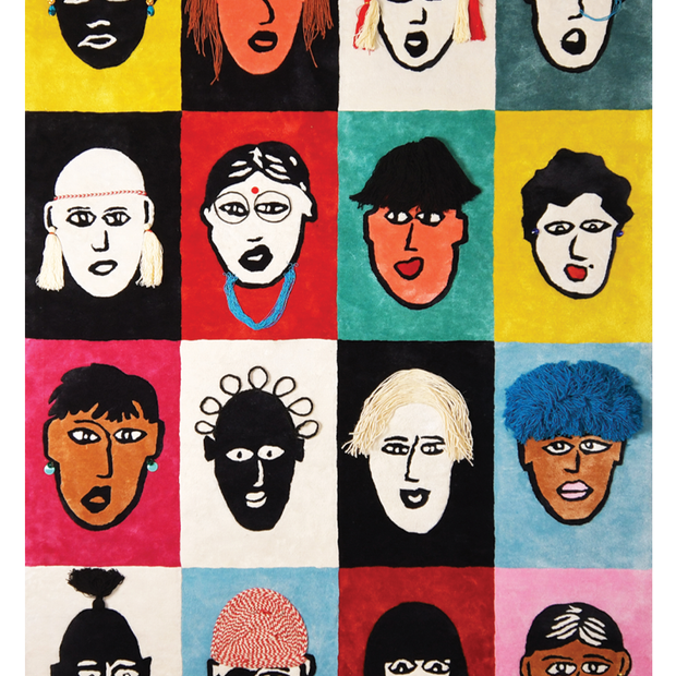 Face Rug Multicolour Wool Bamboo Silk 5.3x7.10 feet Rectangle Rug - I MEAN DESIGN