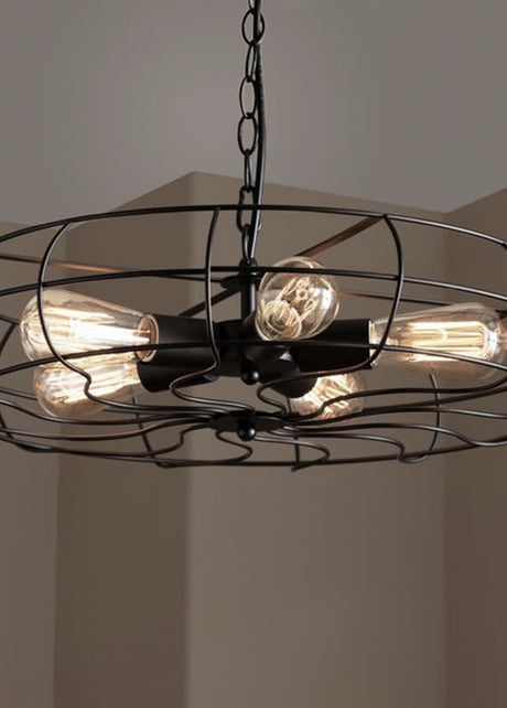 Flywheel Industrial Pendant Cage Lamp - The Black Steel