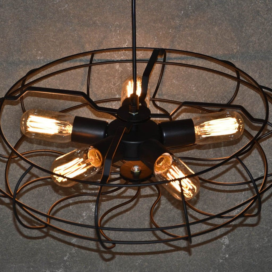 Flywheel Industrial Pendant Cage Lamp - The Black Steel