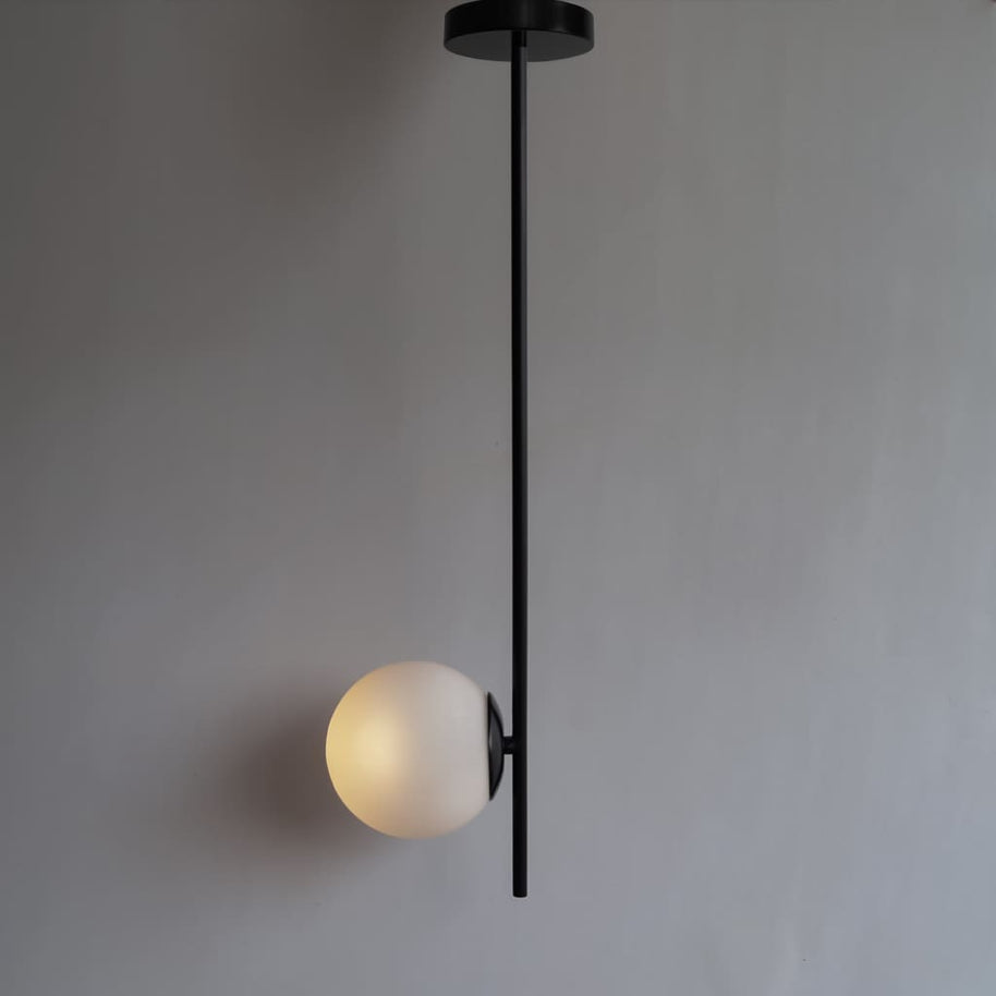 G1 Glass Globe Fixed Ceiling Light Black Arm Pendant Lamp - The Black Steel