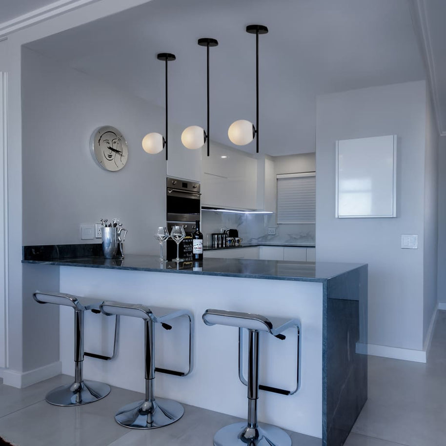 G1 Glass Globe Fixed Ceiling Light Black Arm Pendant Lamp - The Black Steel