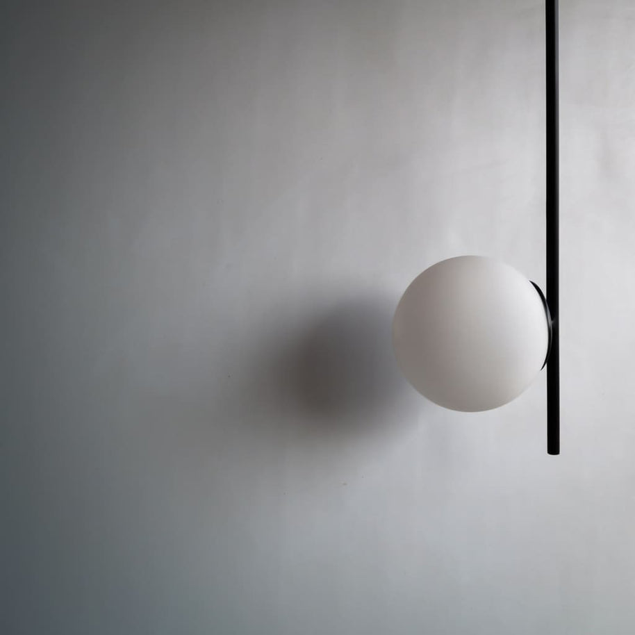 G1 Glass Globe Fixed Ceiling Light Black Arm Pendant Lamp - The Black Steel